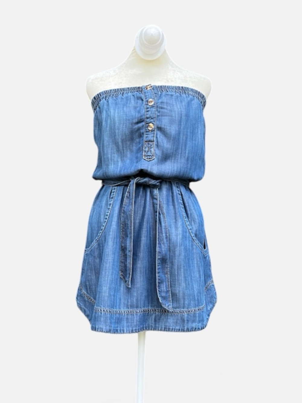 Bella Dahl Strapless Button Front Mini Dress 100% Tencel Size XS